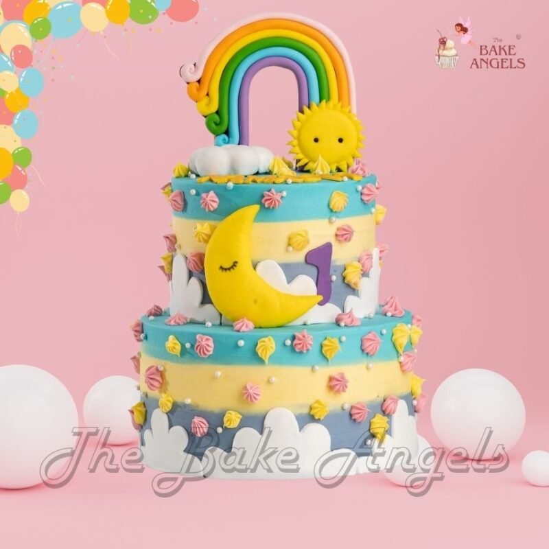 Sunny Rainbow 1st Birthday Cake